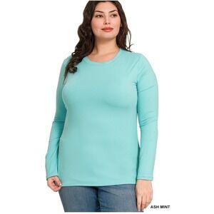 Zenana Buttery Soft Ash Mint Plus‎ Microfiber Long Sleeve Tee